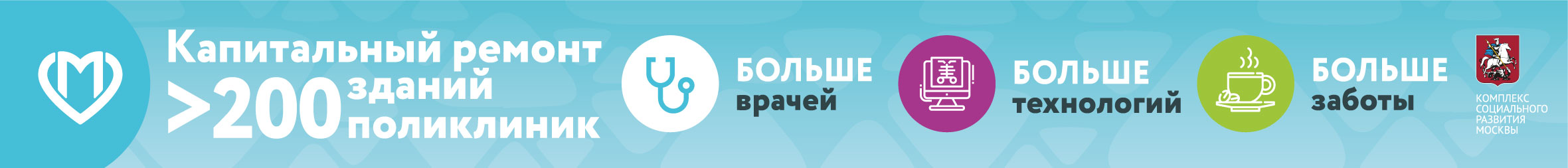 Капитальный ремонт более 200 поликлиник. Больше врачей. Больше технологий. Больше заботы.